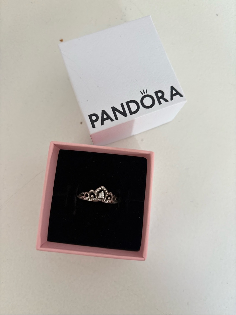 Pandora Silver Tiara Ring with White Accents